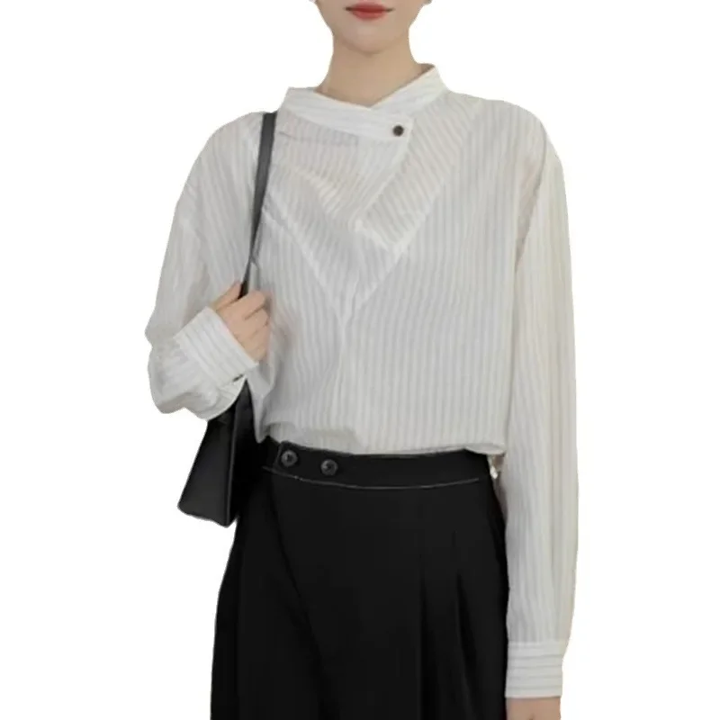 Элегантная полосатая рубашка с круглым вырезом и длинными рукавами элитная