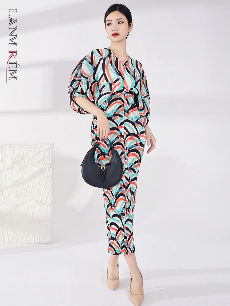 

Женское вечернее платье LANMREM, контрастное платье с v-образным вырезом и рукавами «летучая мышь», новинка 2023, элегантная одежда, 2Q1205