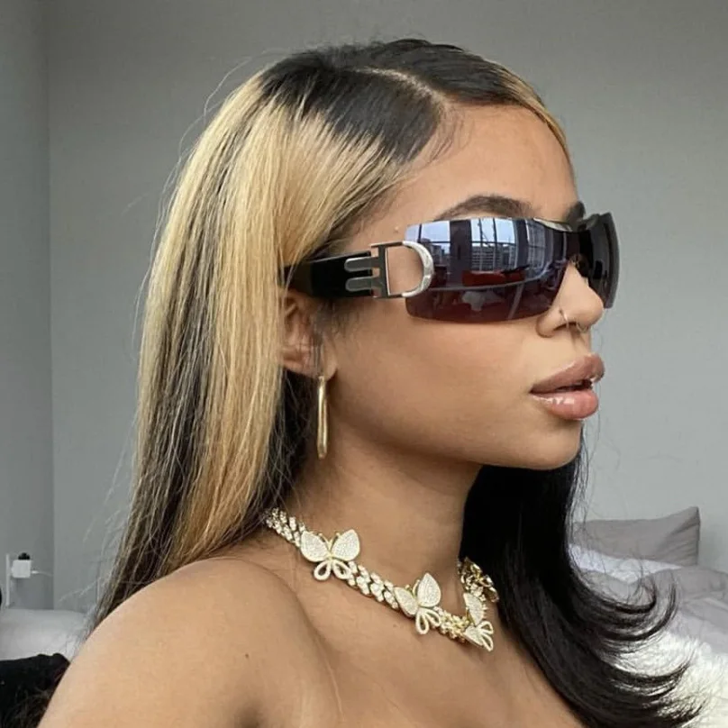 

New Punk One Piece Sunglasses Women 2000'S Brand Designer Sun Glasses Y2k Wrap Around Sunshade Eyeglasses Men Eyewear Goggles
