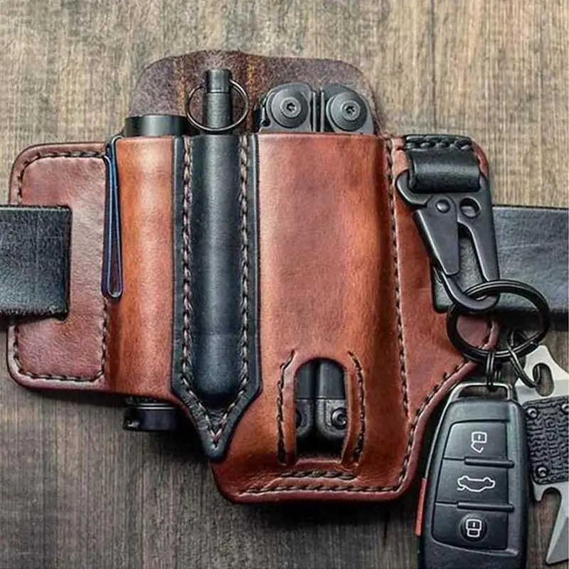 

Leather Sheath for Leatherman Multitool Sheath EDC Pocket Organizer with Key Holder for Belt and Flashlight Camping Outdoor Tool