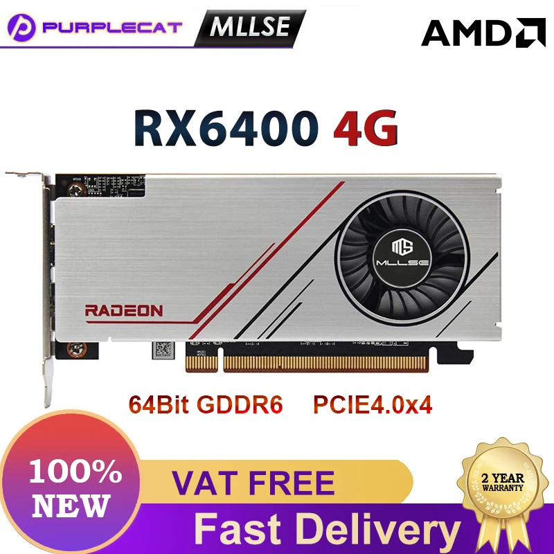 Графическая карта MLLSE AMD Radeon RX6400 4G PCI Express 4 0x4 GDDR6 64-бит Navi 24 xl 2177 МГц 7nm GPU игровая