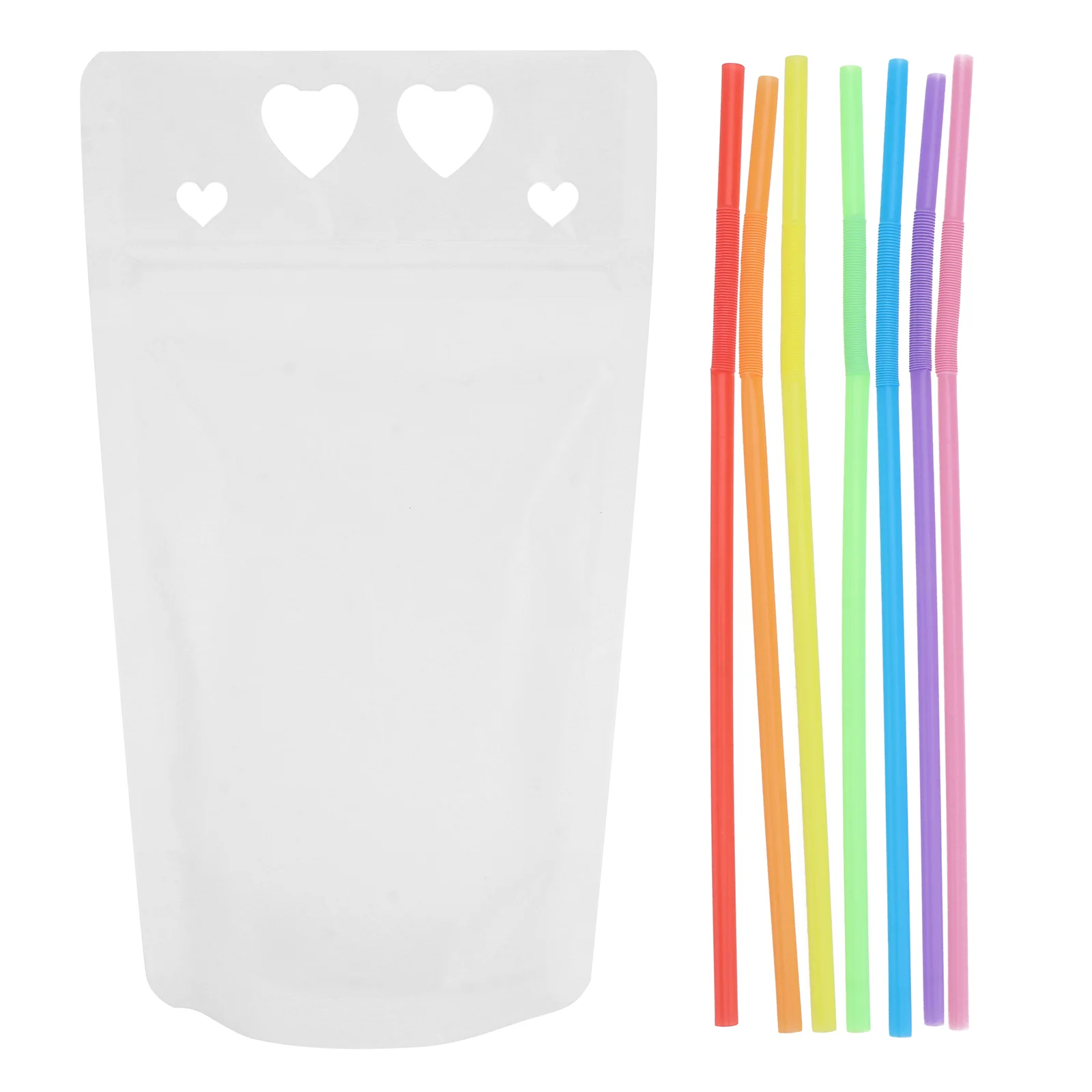 

50 PCS Plastic Straws Hand-held Translucent Drink Bags Disposable Beverage Drinks Frosted Drinking Love Pattern