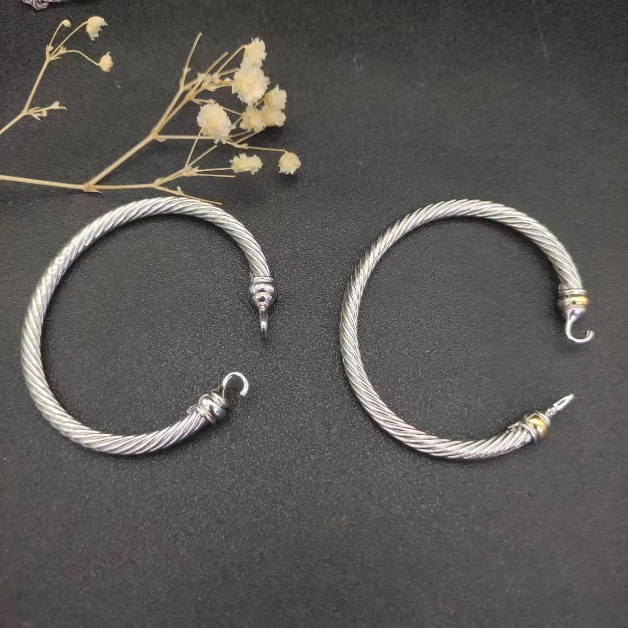 DY David Yurman 5MM Hook Twisted Wire Buckle Bracelet in Sterling Silver with 14K Yellow Plated