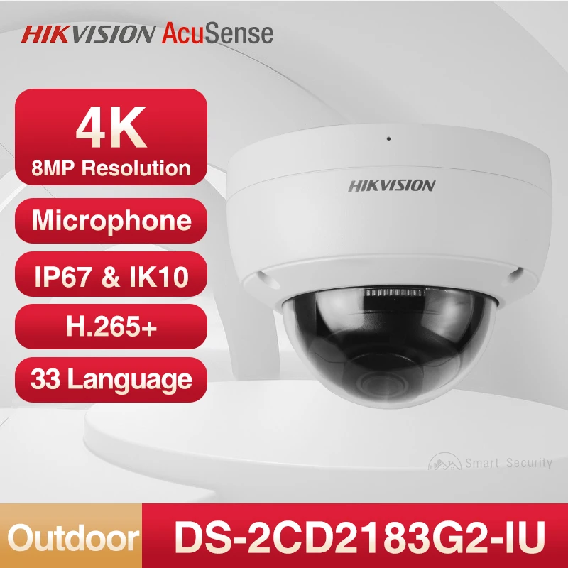 Hikvision AcuSense 4K Outdoor Vandal Dome IP Camera 8MP Micr