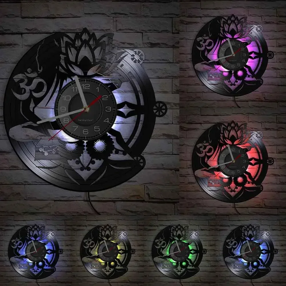 Настенные часы Будда йога Lotos с винтажной виниловой пластиной для буддистской