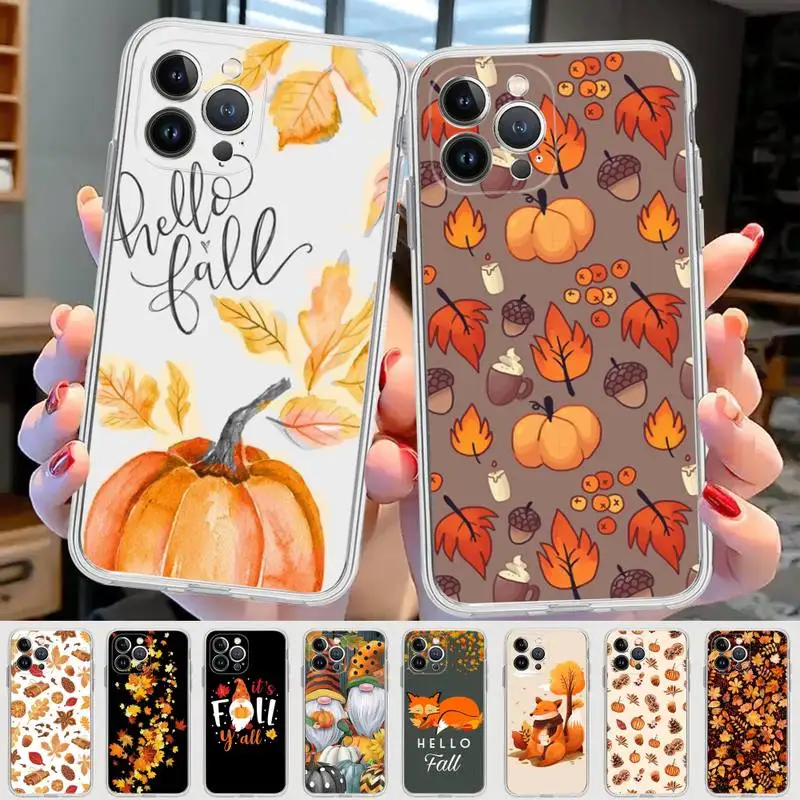 

Autumn leaves fall fox pumpkin Halloween Phone Case For iPhone 14 11 12 13 Mini Pro XS Max Cover 6 7 8 Plus X XR SE 2020 Shell