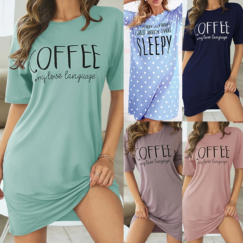 

Cotton Nightgown Women Nightdress Short Sleeve Cute Cartoon Nightgowns Sweet Casual Sleepwear Pyjamas Sleepdress Plus Size