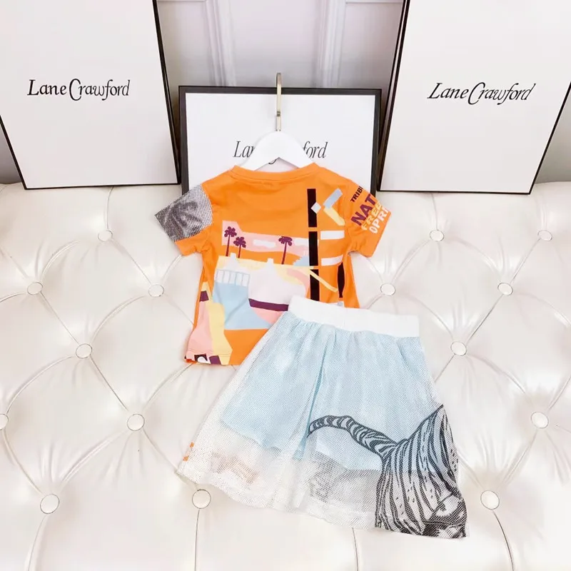 

girls summer tiger skirt + orange T-shirt two-piece suit