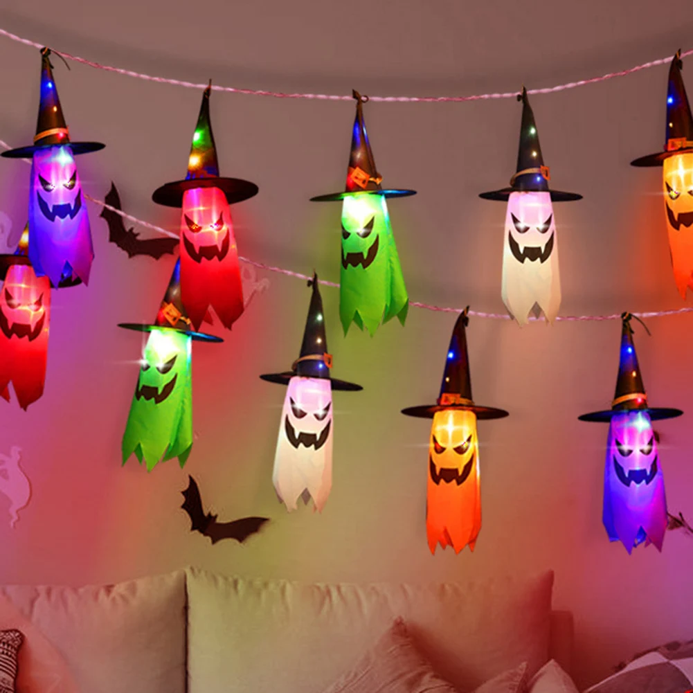 

LED Halloween Decoration Flashing Light Gypsophila Ghost Festival Dress Up Glowing Wizard Ghost Hat Lamp Decor Hanging Lantern