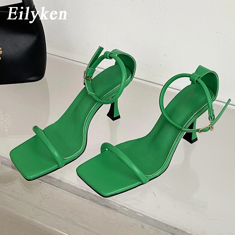 

Eilyken 2022 Summer Square High Heel Women Sandal Fashion Narrow Band Gladiator Shoes Square Toe Dress Pumps Shoes