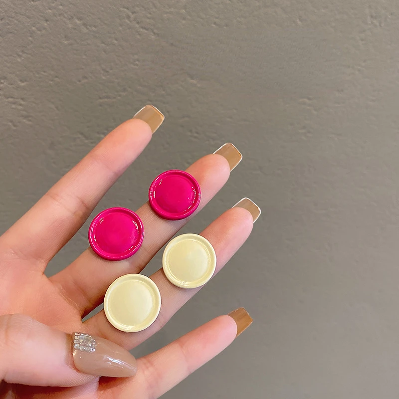 

Candy Color Pink Yellow Circular Shape Stud Earrings For Woman Fashion Jewelry Party Girl Lovely Accessories