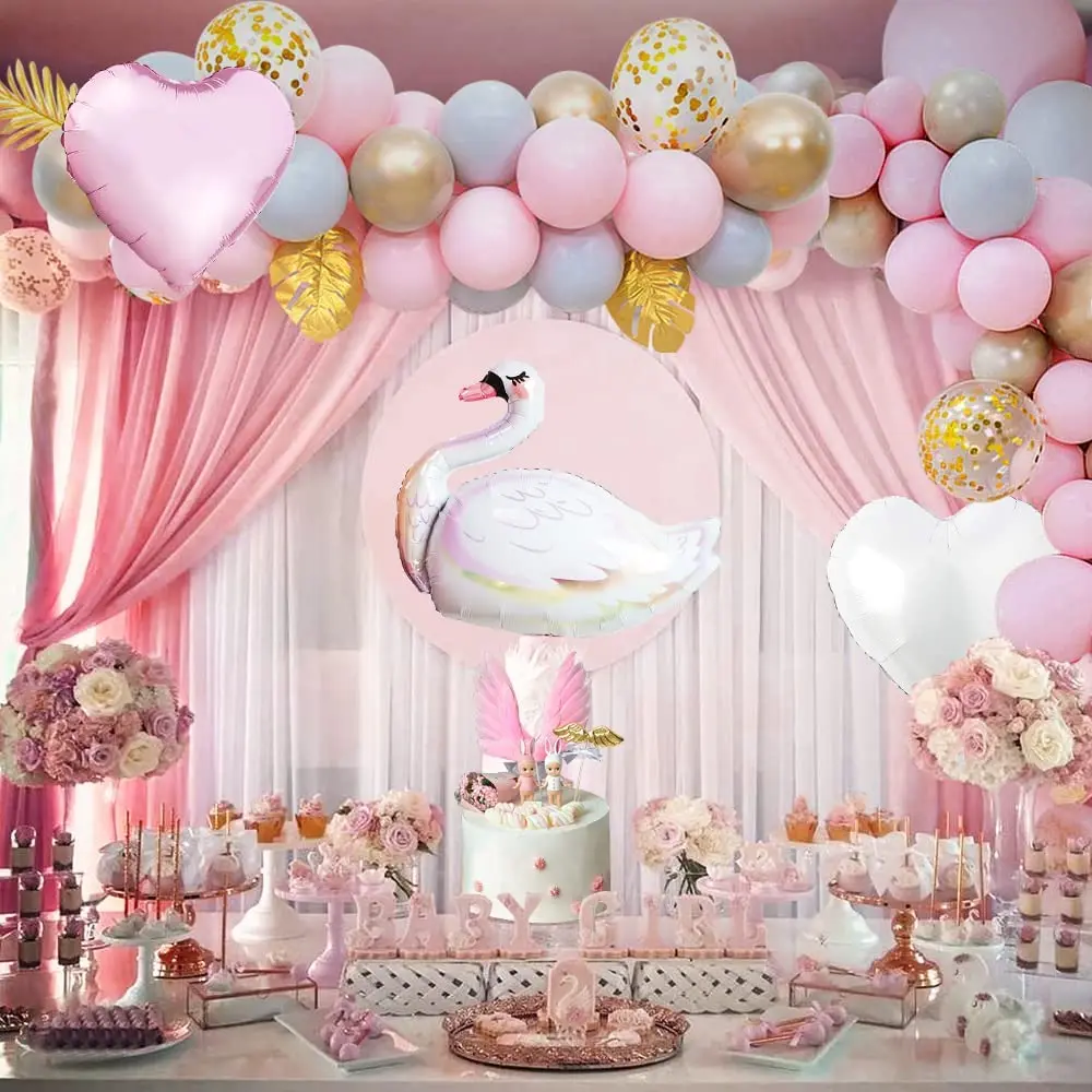 

Swan Balloons Pink Rose Gold Metallic Latex Garland Arch Kit Wedding Decorations Girls Birthday Theme Party Decor Balloon
