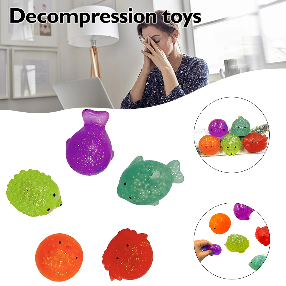 

5 PCS Marine Life Design Squeeze Fidget Decompression Sensory Finger Stress Toy Quick Rebound Squeezable Party Favors JAN88