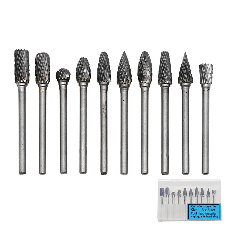 

Tungsten Carbide Burrs Set 6mm Shank Double Cut Solid Power Tools Rotary Files Bits for Die Grinder Metal Wood Cutter Milling