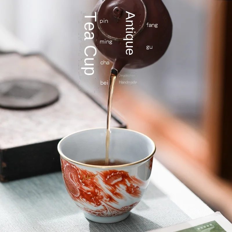 

Master Antique Glaze Kung Fu Guest White Porcelain Single Tea Alum Red Cup
