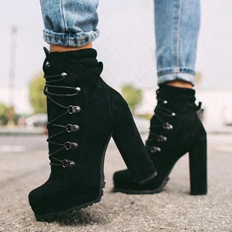 

Women's Boots 2022 Fall New Platform Boots Women's High Heels Lace-Up Booties Plus Size Suede Martin Boots Botas De Mujer