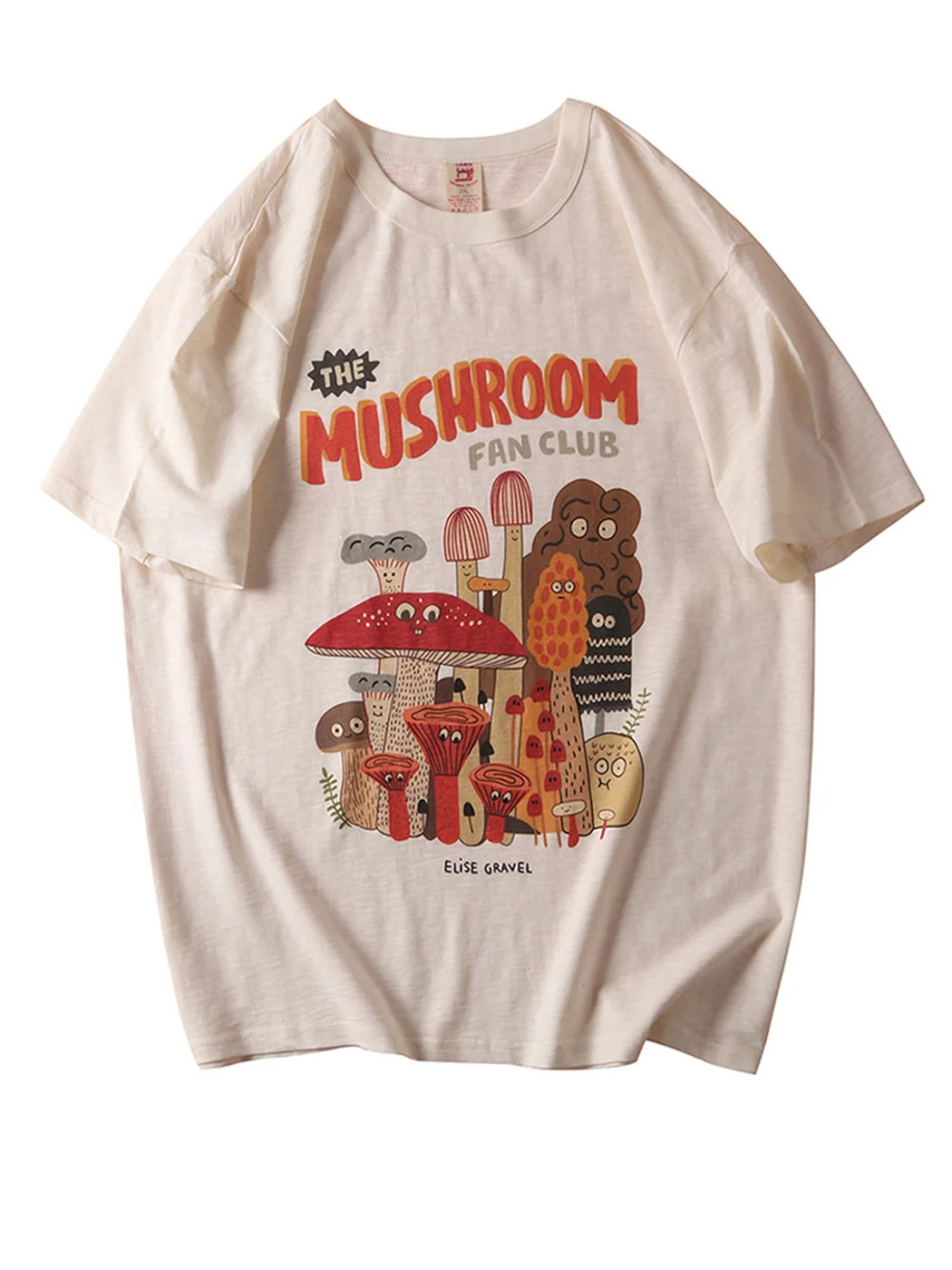 

Cotton Material Retro Apricot Mushroom Cute T Shirts O-neck Casual Summer Plus Size Woman Tshirts Fashion Streetwear Clothes