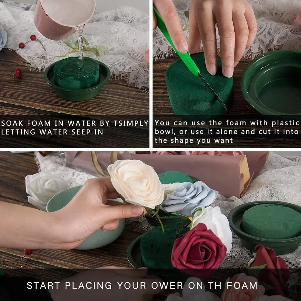

Diy Flower Arrangement Kit Green Round Wet Floral Foam Flower Foam with Bowl for Wedding Aisle Flowers Party Decoration C9O4