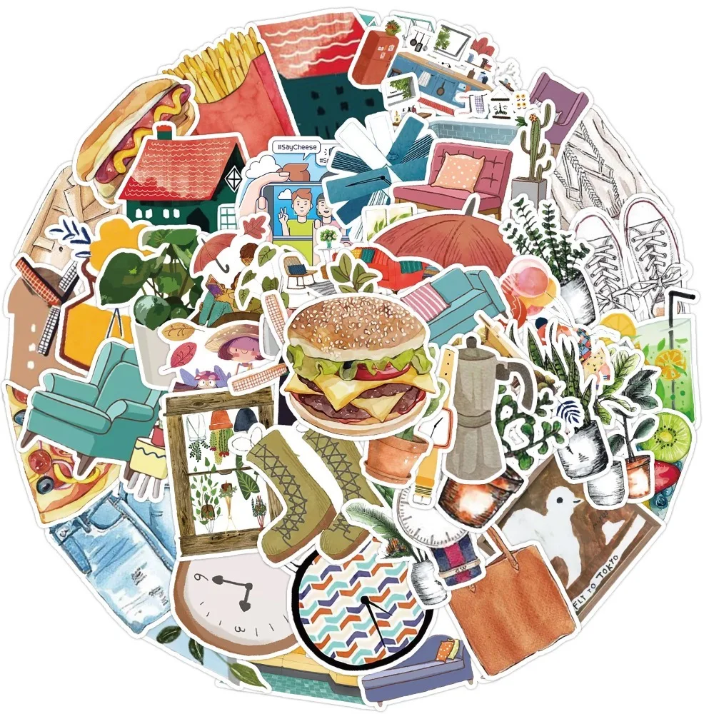 

10/50Pcs Vintage Watercolor Retro Small Object Graffiti Stickers Refrigerator Computer Decoration Waterproof Hand Ledger Sticker