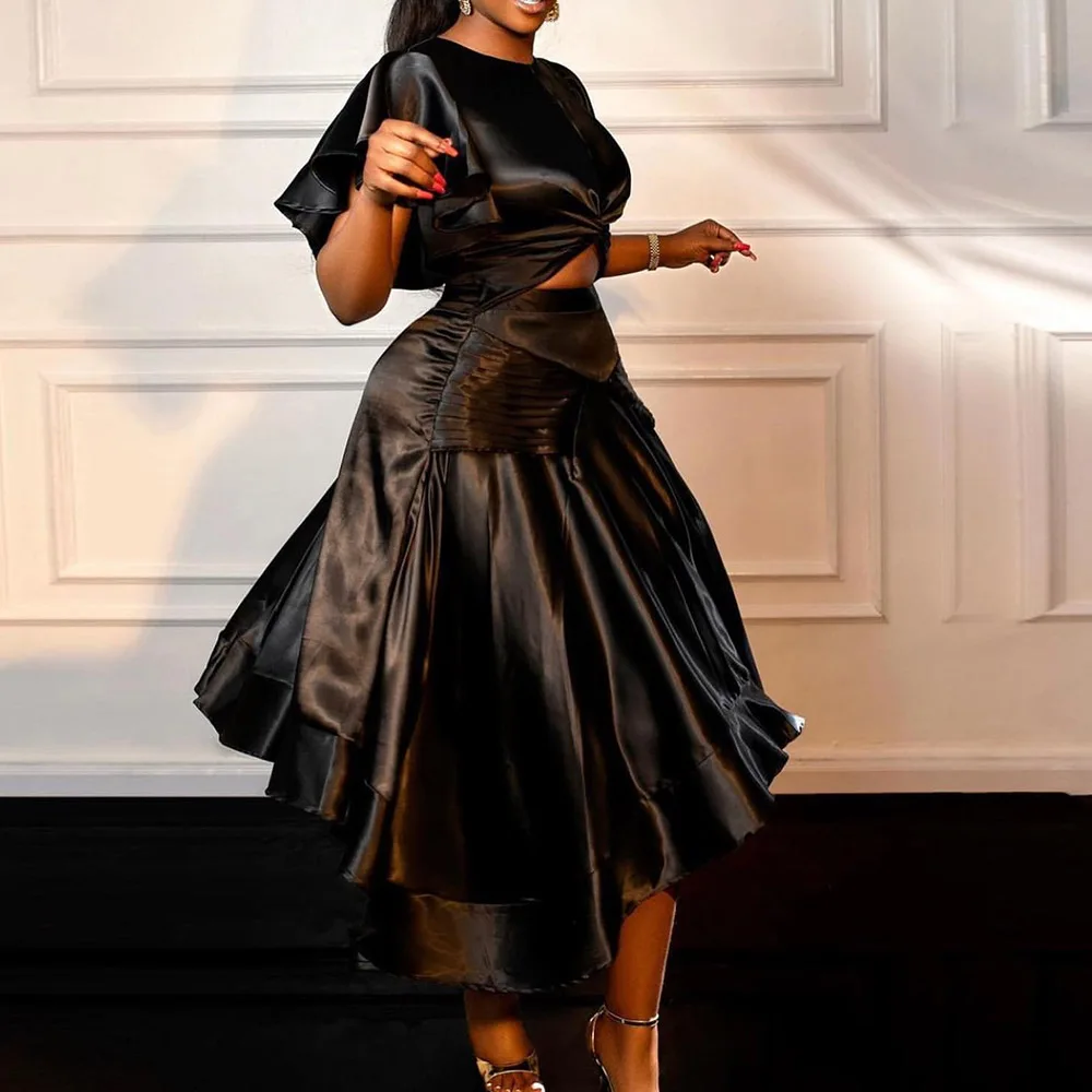 

Women Fashion PU Dress OL Commuter Sexy Pullover Solid Color Round Neck High Waist Elegant Spring Fall A-line Dress For Ladies