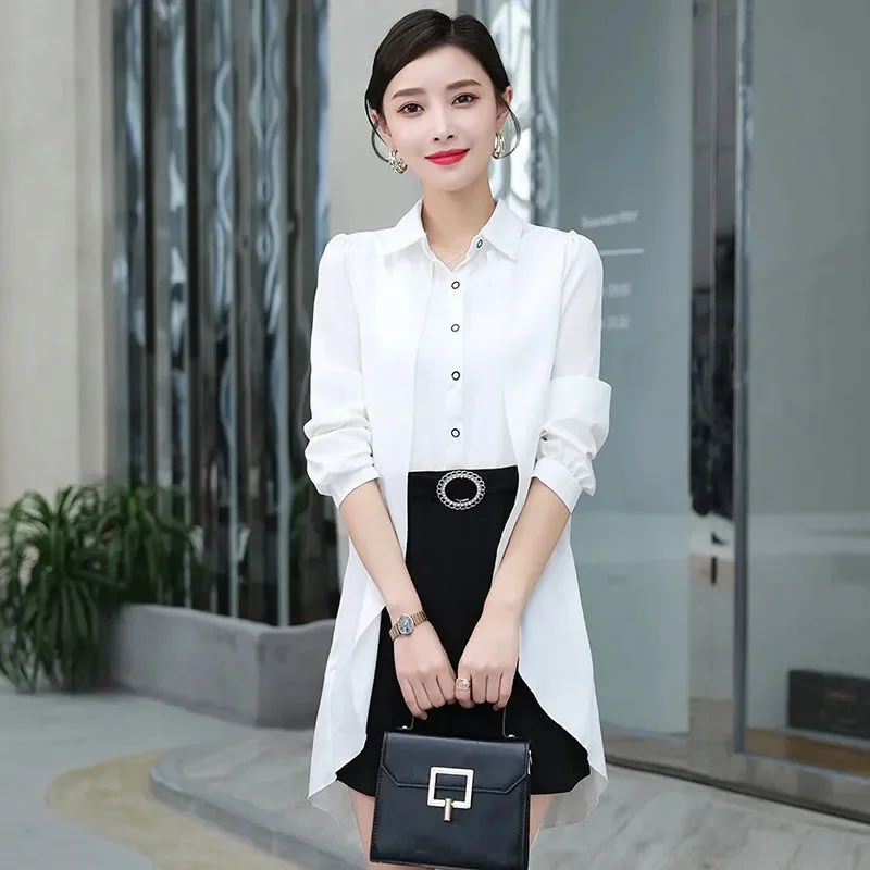 

Spring Autumn 2022 New Fake Female Two-Piece Dress Sister Chiffon Stitching Loos Belly Cover Slim Skirt Age Reduction