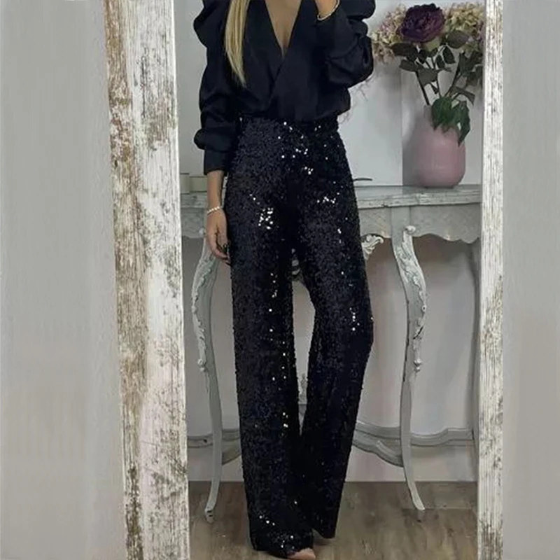 BKLD вечерние Блестящие брюки повседневные облегающие эластичные однотонные