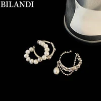 bilandi modern jewelry double freshwater pearl ring 2022 new trend hot selling irregular metal ring for women party gifts