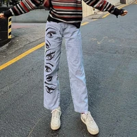 eyes printed 2000s aesthetic wide leg jeans women high waisted mom graphic jeans y2k baggy harajuku pants vintage 2021