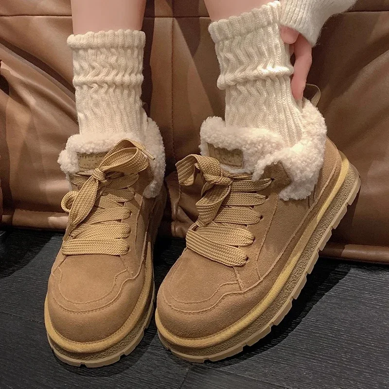 Женские ботильоны на меху платформе замшевая теплая обувь плоской подошве