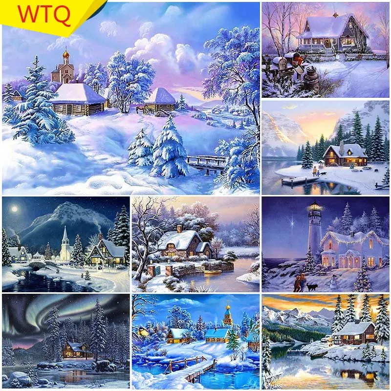 

5D алмазная живопись, алмазная вышивка крестом, Снежная круглая фотография, пейзаж «сделай сам», домашняя роспись