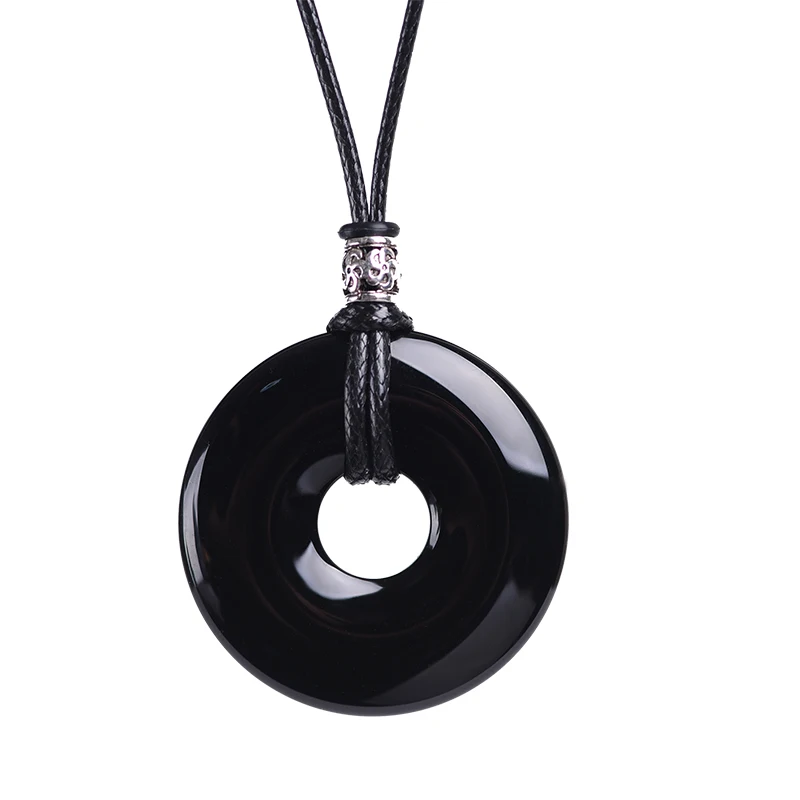 

Obsidian safety buckle necklace men's tide pendant retro black onyx pendant jewelry female tiger