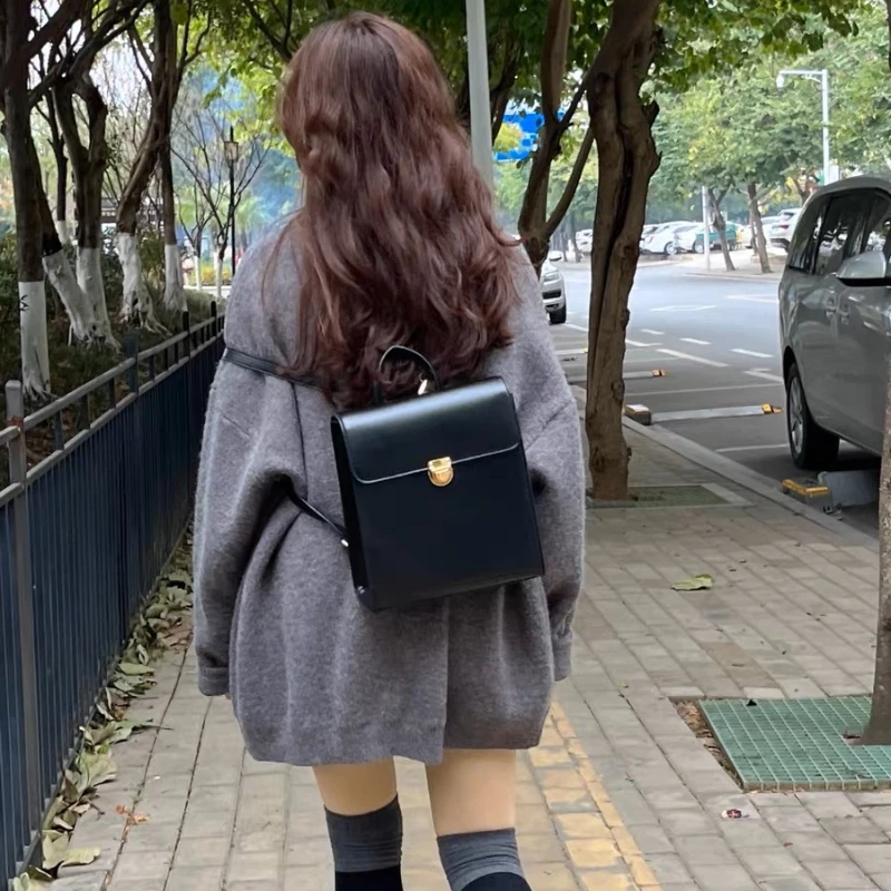 

MBTI Korean Style Jk Womens Backpack Vintage Casual Aesthetic Backpacks Trend 2023 Designer Black Portable Square Female Bag New