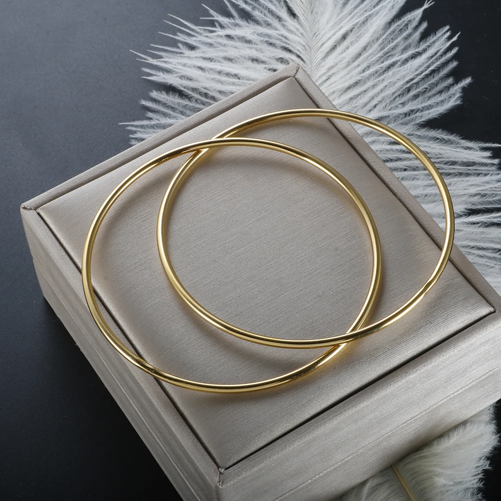 

2020 New Korean Simplicity Line Glossy Double Layer Gold Plated Bangle Stainless Steel Fashion Geometry Minimalism Jewelry
