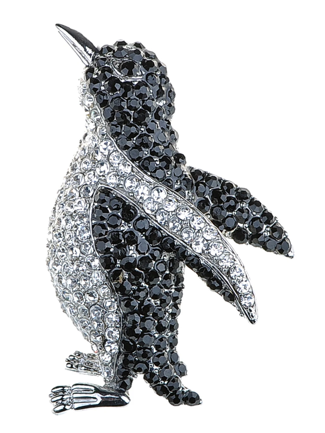 

Silvery Tone Black Crystal Clear Colored Rhinestones Penguin Bird Brooch Pin