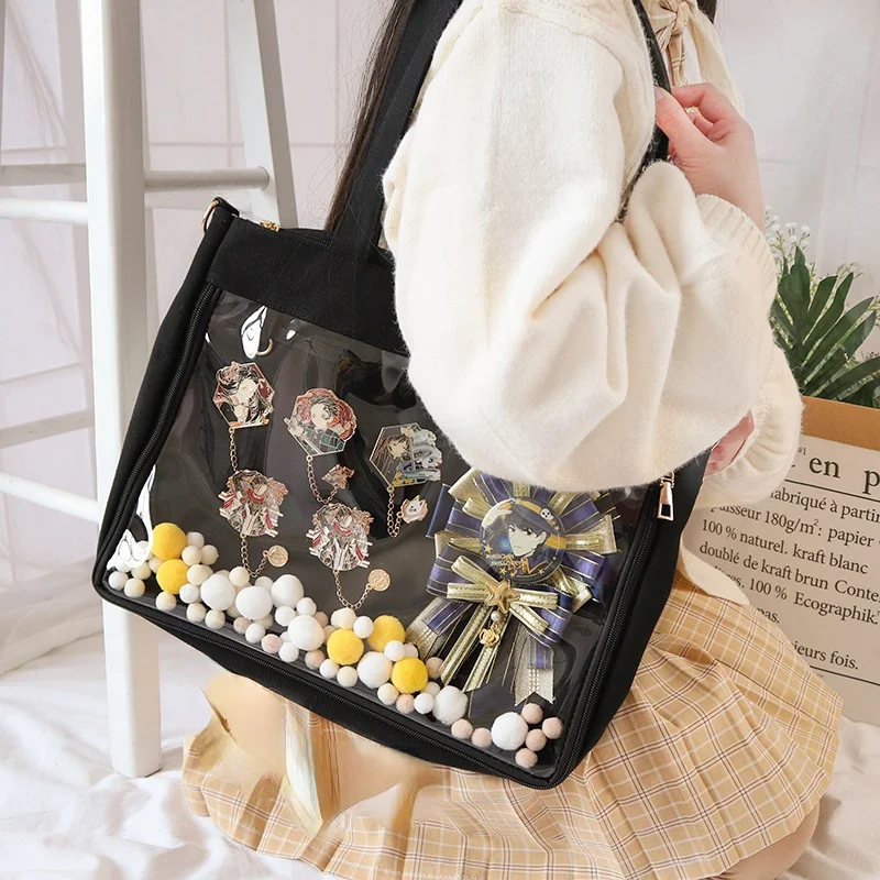 

2023 New Japanese Kawaii Ita Bag Women High School Teenage Girls JK Bag Big Canvas Bag PVC Transparent itabag Shoulder Bag Women