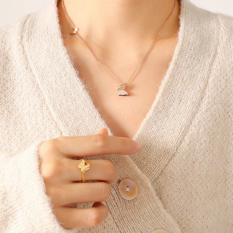 Комплект украшений из колье серёг и кольца нержавеющей стали 316L