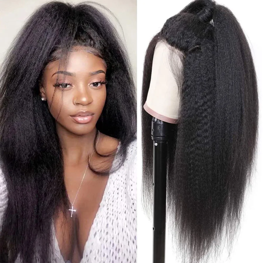 

Kinky Straight Lace Front Human Hair Wigs 13X4 13X6 Transparent Lace Frontal Wigs Pre Plucked 180% Density Yaki Straight Wig