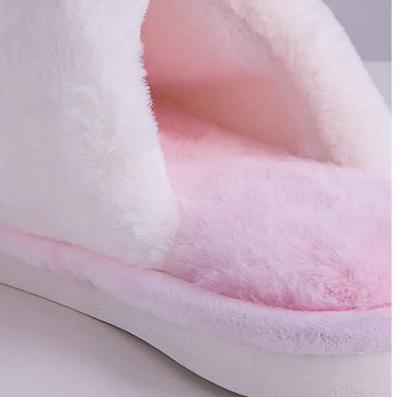 Cute Rabbit Cartoon Home Slippers Women Winter Warm Fur Shoes Men Plush Slipper Couples Indoor Soft Bottom Floor Slippers