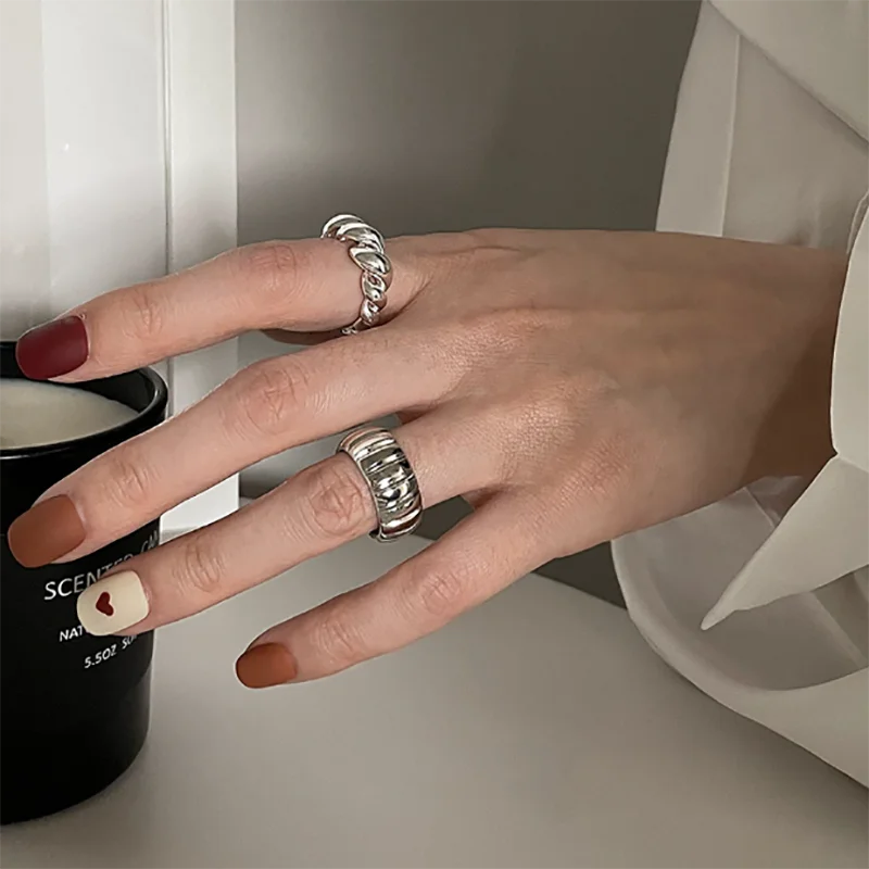 

Never Fade Silver Rings For Women Punk Adjustable Finger Ring Elegant Female Party Jewelry Gifts