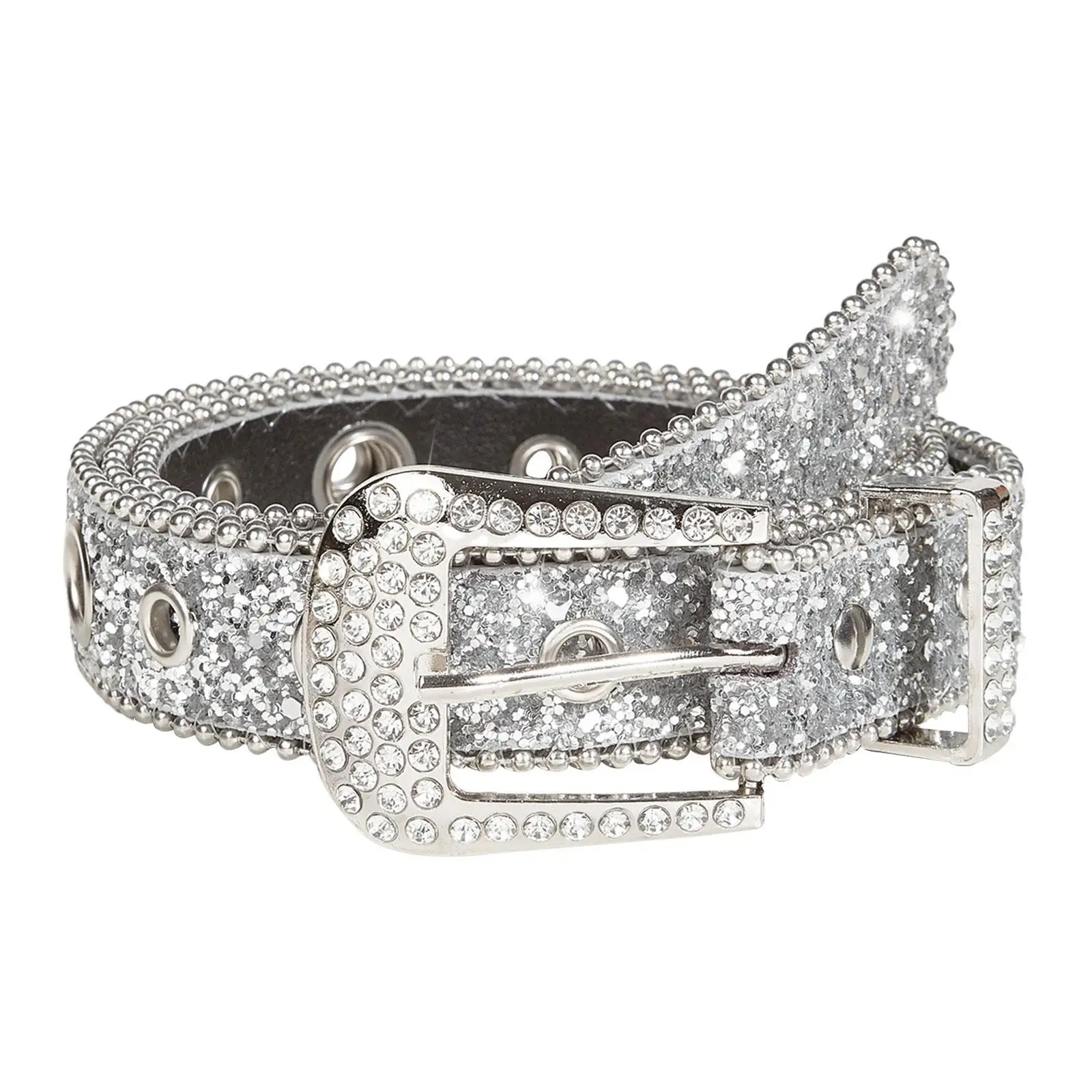 

Rhinestone Belt Pin Buckle Cowgirl for Women Men for Girls Adjustable Eyelet Belt Waist Belt PU Leather Belt for Skirt Dress