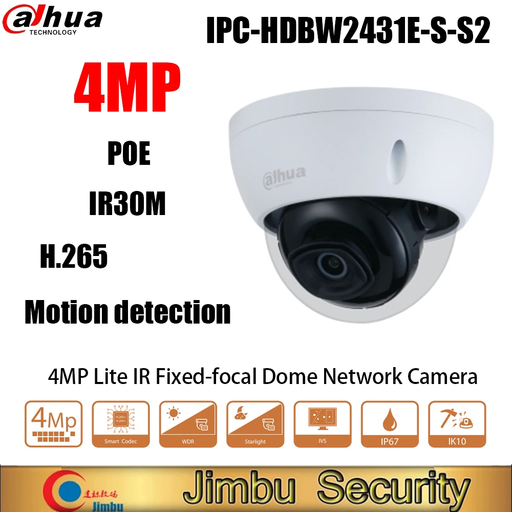 

Dahua 4MP POE IPTV Mini Camera IPC-HDBW2431E-S-S2 Starlight IR30M Video CCTV Surveillance Indoor Dome Camera English Version