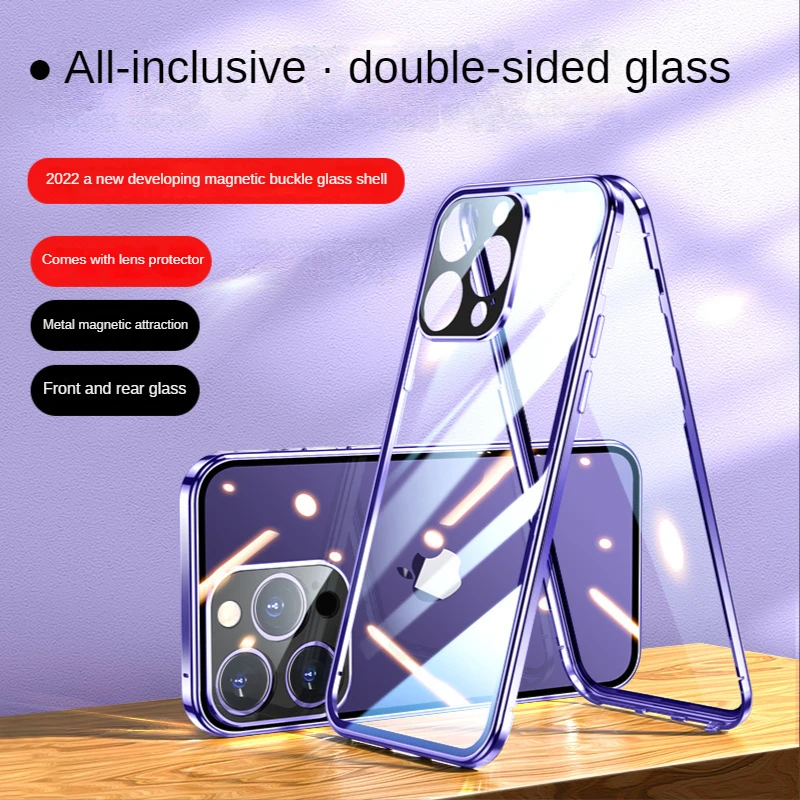 

Роскошный Ультратонкий чехол для телефона с магнитным стеклом и двойным замком для IPhone 14 Pro Max Plus, защитный чехол