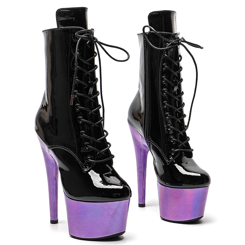Leecabe 7inch/17CM Patent PU  with snake   High Heel platform Boots  Pole Dance shoes