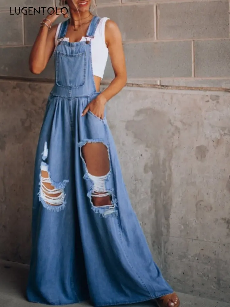 

Blue Jean Overalls Women Loose Wide Leg Jumpsuit Summer Fashion New Pocket High Waist Jumpsuits for Women Lugentolo