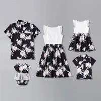 summer matching family outfits black mommy and me clothes floral dresses short sleeve father son blouses family look