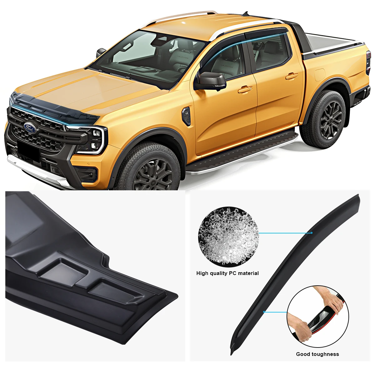 Защитный козырек капота + оконный для Ford Ranger T9 2022 2023 2024 Wildtrak XLT XL XLS Sport аксессуары
