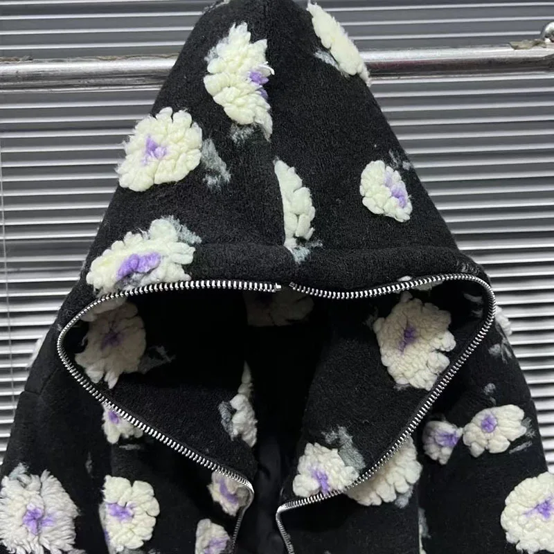 DEAT женское пальто свободные контрастные цвета молния с капюшоном и хлопковой