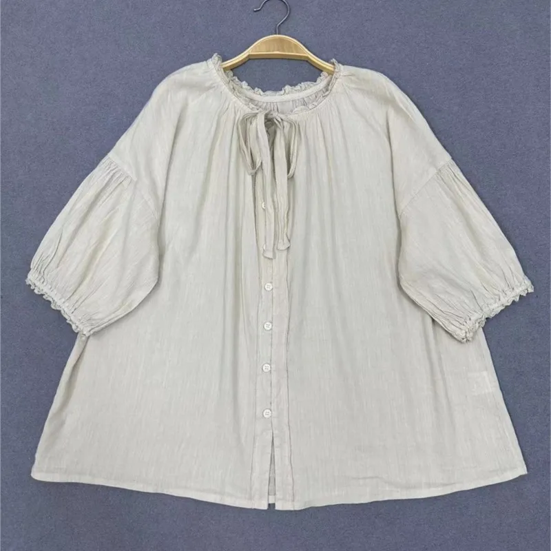 Женские винтажные рубашки в стиле мори Johnature Свободный Топ с коротким рукавом