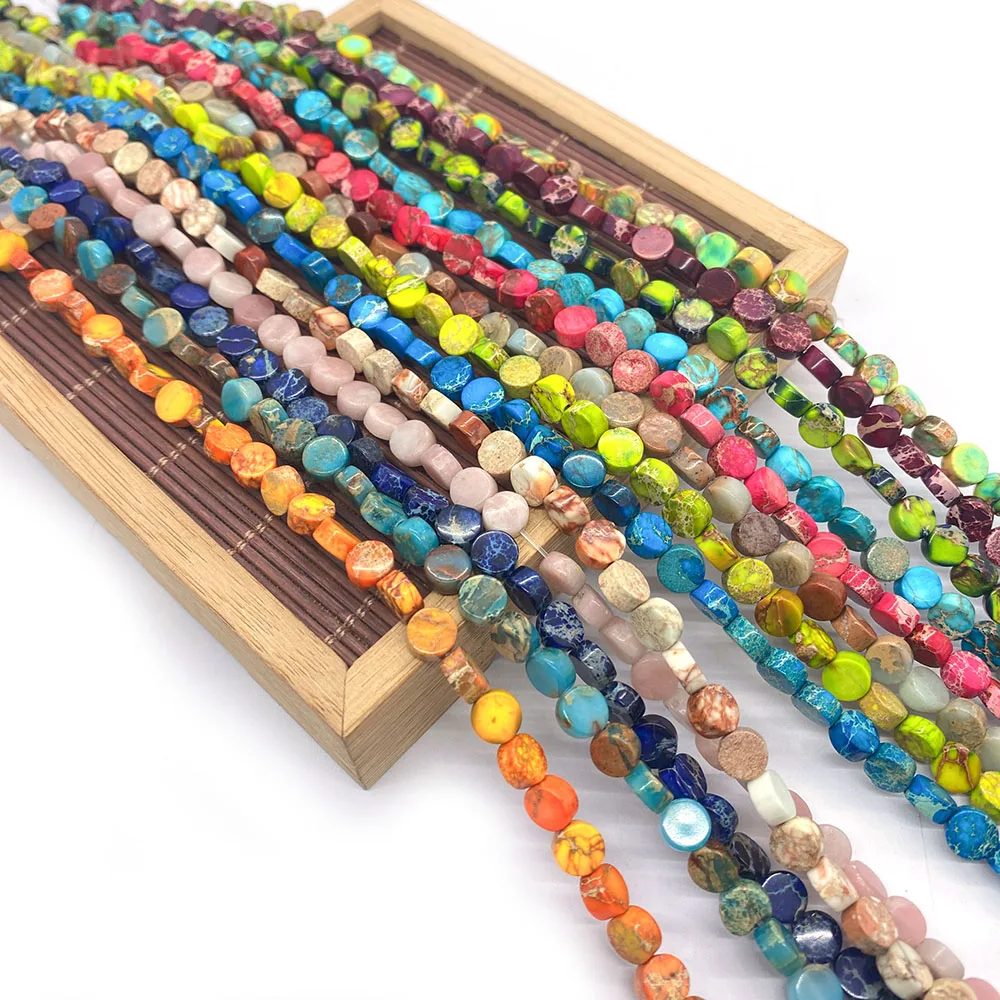 

Wholesale Natural Stone Beads Color Emperor Stone Flat Round Loose Beads for Jewelry Making Necklace Bracelet Handcraft Charm
