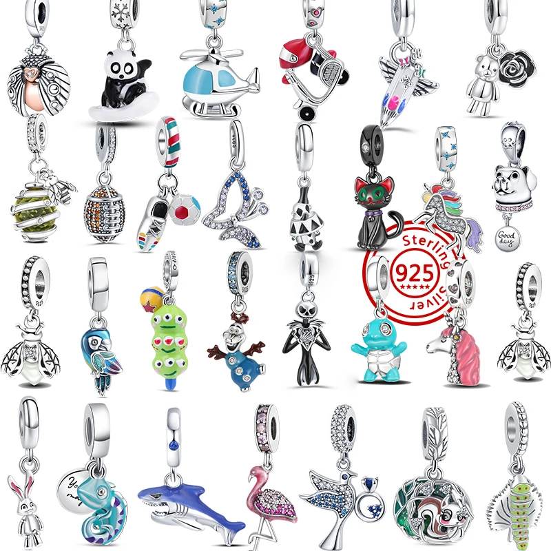 

New Charms Dangle 925 Silver Turtle Bee Plane Black Cat Firefly Fit Original Pandora Bracelets For Women Jewelry Gift Making DIY